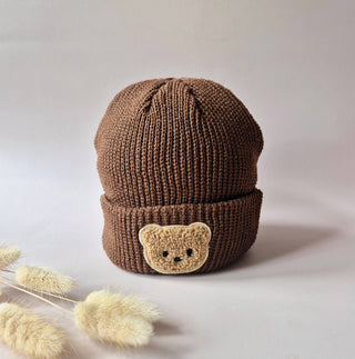 Rammelaartje Bär Beanie – Braune warme Strickmütze für Babys und Kleinkinder