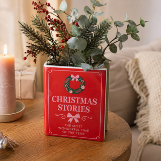 Keramikvase „Christmas Stories“ in Buchform – Rot & Rosa